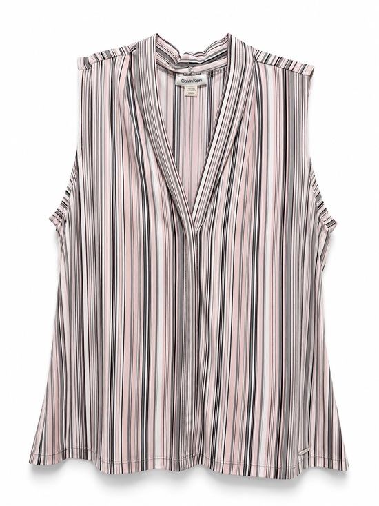 Calvin Klein Tops - Calvin Klein Pink Striped Sleeveless V-Neck Blouse Top XL Like New